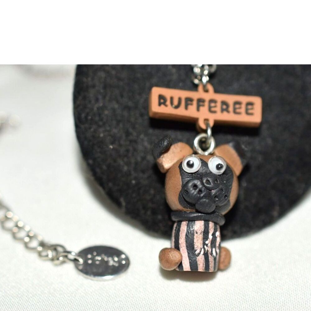 Vanca Craft Fun Rufferee 3D Leather Pug Pendant w/16" Claire's Chain Necklace